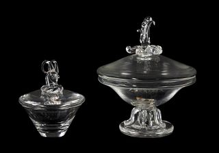 TWO STEUBEN CLEAR CRYSTAL COVERED BOWLS