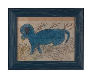 NELLIE MAE ROWE, 'BLUE DOG', FRAMED FOLK ART