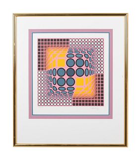 VASARELY 'COMPOSITION IN MAUVE' OP ART SERIGRAPH