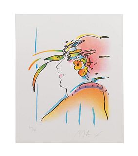 PETER MAX, 'LADY WITH FEATHERS' UNFRAMED SERIGRAPH