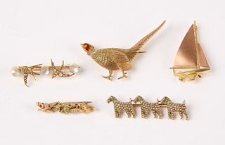 Five 14K Gold Brooches
