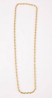 18K Yellow Gold Barrel Link Necklace, Omega Clasp