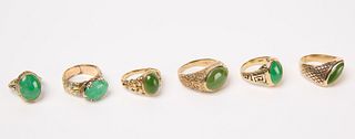 Six Gold Rings with Green Stones