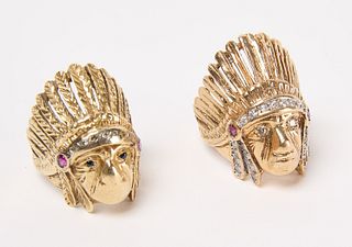 Two 14K Gold Indian Head Rings