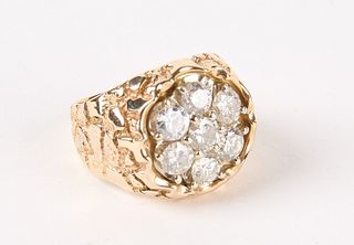 Diamond Cluster 14K Gold Men's Ring