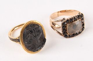 Two 14K Gold Mourning Rings