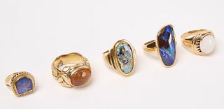 Five 14K Gold Opal Rings