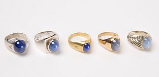 Five 14K Gold Star Sapphire Rings