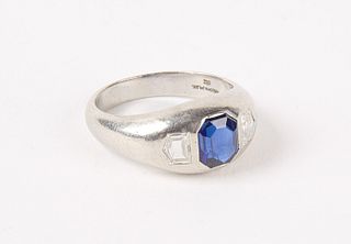 Platinum Sapphire with Diamonds Ring