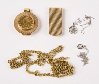 Three Gold Necklaces and Two Money Clips