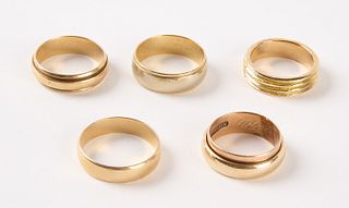 Five 14K Gold Men's Band Rings