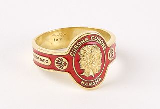 18K Yellow Gold Cartier Cigar Band with Red Enamel