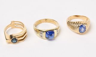 Three Blue Sapphire 14K Gold Rings