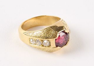 20K Gold Ring with Ruby and Diamonds