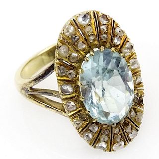 Victorian Oval Cut Aquamarine, Rose Cut Diamond and 14 Karat Yellow Gold Ring