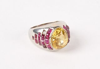 Platinum Yellow Sapphire Ruby Ring