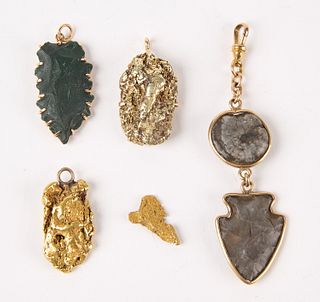Five Gold Nugget and Stone Artifacts with Gold