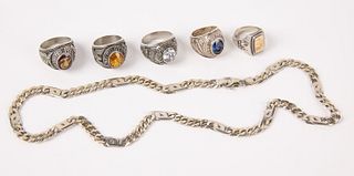 Five 10K Rings and Men's10K Chain Link Necklace