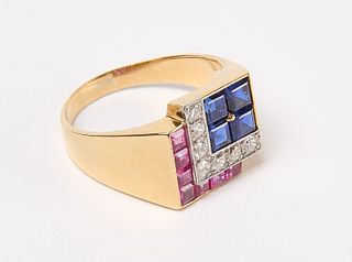 Diamond Ruby & Sapphire 18K Gold Ring