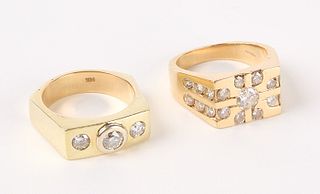 Two 14K Yellow Gold and Diamond Rings