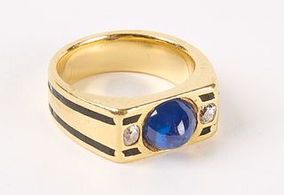 18K Yellow Gold and Sapphire Ring