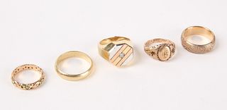 Five 14K Mixed Gold Rings