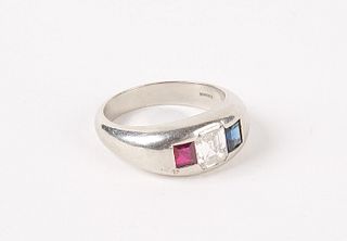 Platinum Diamond Ruby Sapphire Ring by Peacock