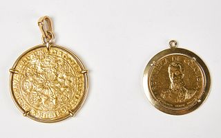 Two Gold Coin Surround Pendants