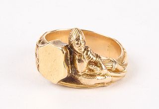 Men's Yellow Gold Ring with Knight