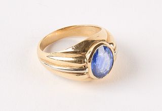 14K Yellow Gold and Faceted Oval Sapphire Ring