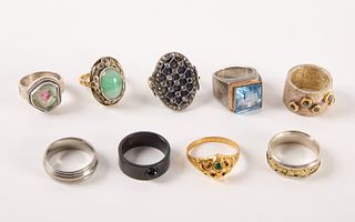 Nine Silver and Mixed Metal Rings