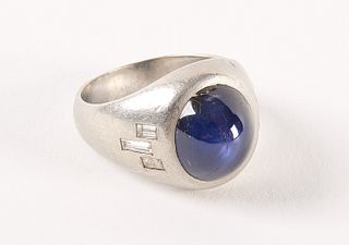 Platinum Dark Blue Star Sapphire Ring