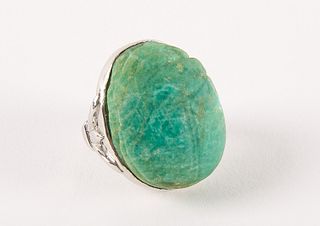 Platinum and Carved Emerald Scarab Ring