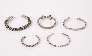 Five Silver Cuff Bracelets