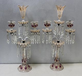 A Pair of Antique Cut to Clear Glass Candlebra.