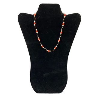 Vintage 14 kt Gold, Pearl and Red Coral Choker 