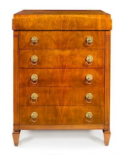 * An Empire Style Mahogany Tall Chest of Drawers Height 49 1/4 x width 35 1/2 x depth 21 inches.