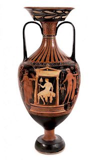 * An Apulian Red-Figured Amphora Height 29 1/2 x diameter 12 inches.