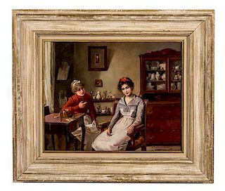* Alois Heinrich Priechenfried, (German, 1867-1953), The Love Letter (Interior with Two Women)