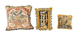 * A Group of Flemish Tapestry Pillows Largest 21 1/2 x 21 1/2 inches.