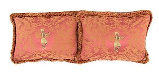 * A Pair of Embroidered Silk Pillows 18 x 24 inches.
