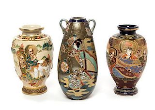 * Three Japanese Porcelain Vases Height of tallest 15 inches.