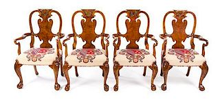 * A Set of Four Queen Anne Style Burlwood Armchairs Height 42 inches.