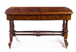 * A Regency Burlwood Writing or Sofa Table Height 31 x width 56 1/2 x depth 29 1/2 inches.