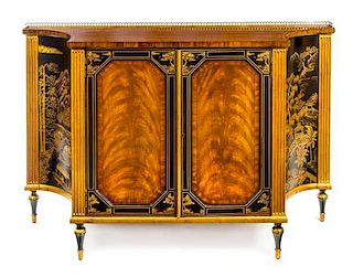 * A Regency Style Painted Mahogany and Simulated Rosewood Console Cabinet Height 37 x width 54 1/2 x depth 16 1/2 inches.
