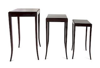 * A Set of Three Art Deco Style Nesting Tables Height of largest 28 1/4 x width 14 3/4 x depth 14 3/4 inches.