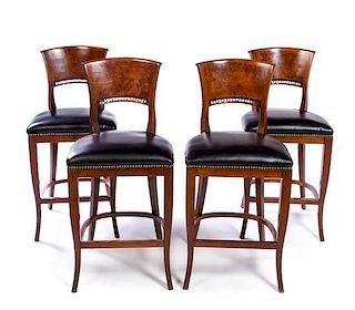 * A Set of Four Burlwood Bar Seats Height 38 inches.