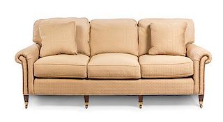 * An Upholstered Three-Seat Sofa Height 31 x width 80 x depth 37 1/2 inches.