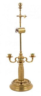 * A Chapman Brass Three-Light Candelabrum Height 29 inches.