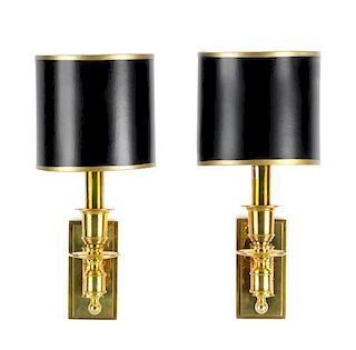 * A Pair of Modern Brass Single-Light Sconces Height 11 5/8 inches.